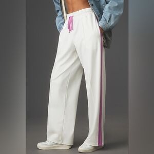 Anthropologie Daily Practice White Track Pants w/ Pink Side Stripe – XL